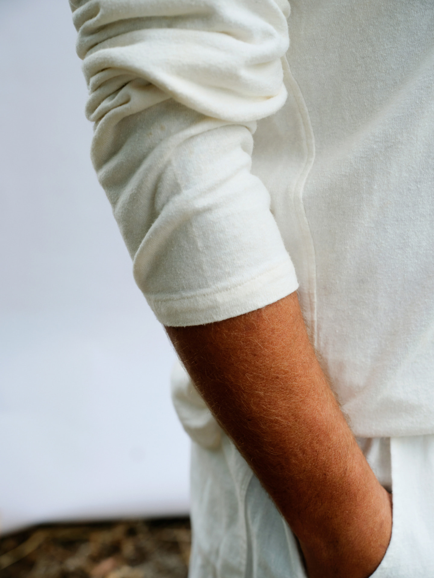 Close view of the David long sleeve cuff and binding